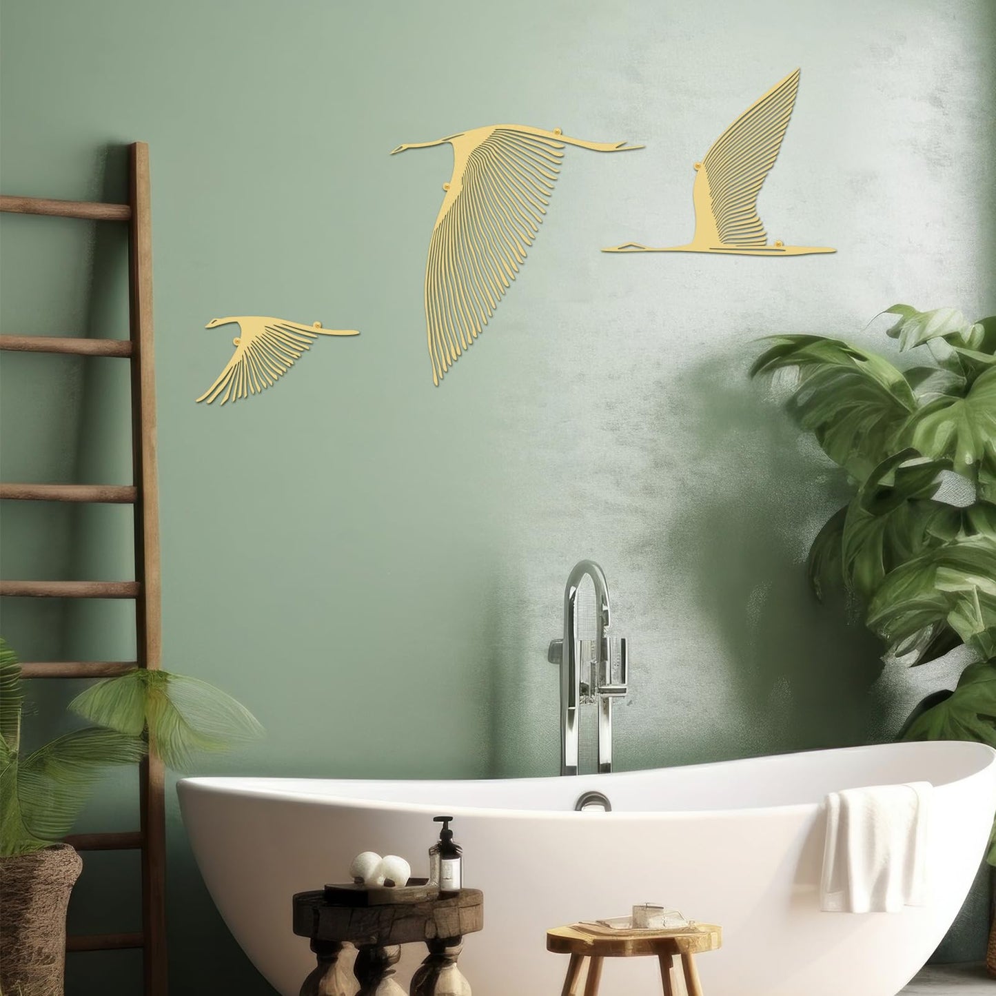 Pelopy 3 Pcs Gold Flying Birds Metal Minimalist Bird Art Wall Decor Rustic Modern Home Decor for Living Room Bedroom Yard Garden Gift for Mother's Day Housewarming