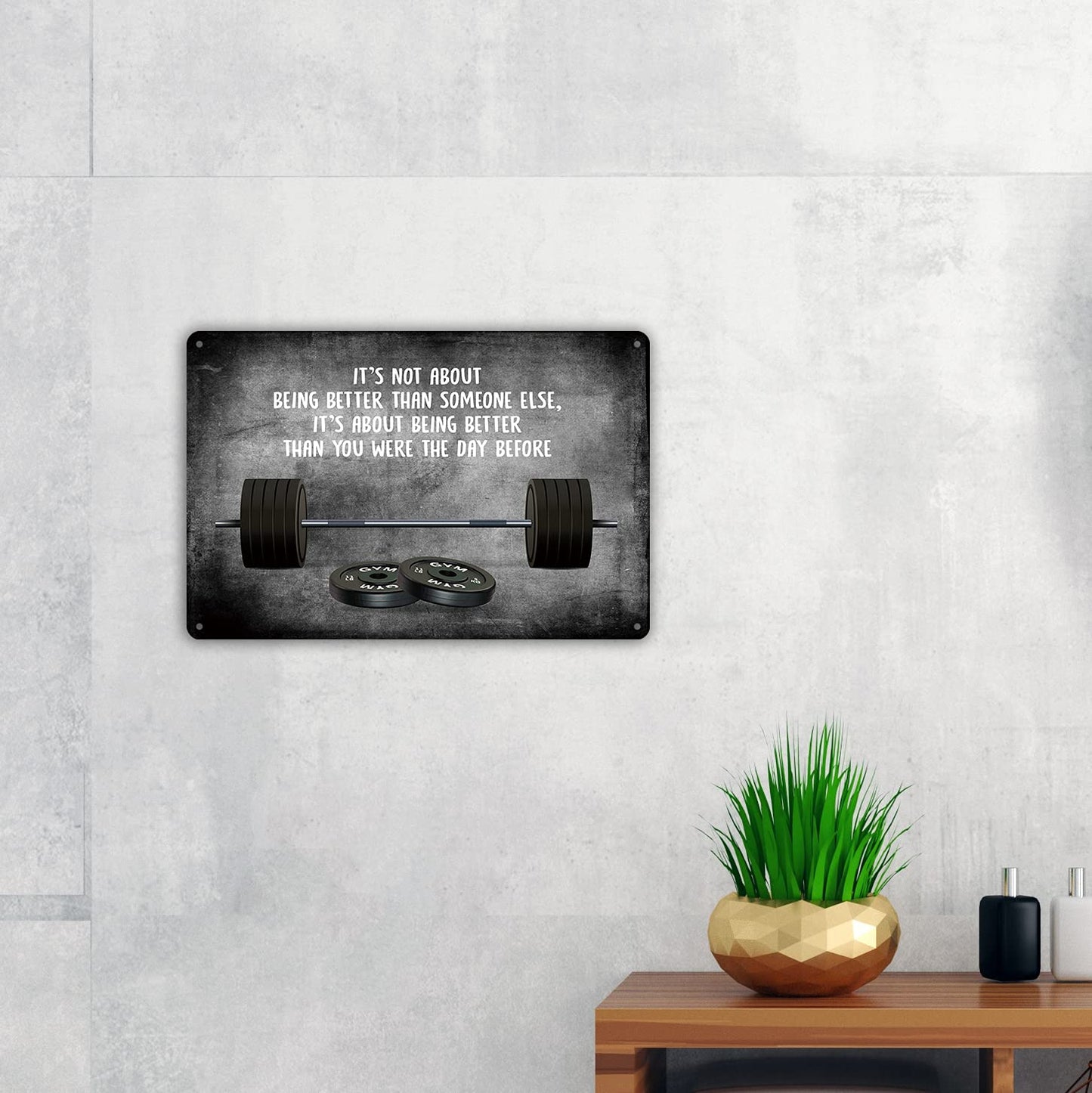 QIONGQI Motivational Quote It's Not About Being Better Than Someone Else Metal Tin Sign Wall Decor Inspirational Quote Fitness Gym Art Signs for Home Decor Gifts
