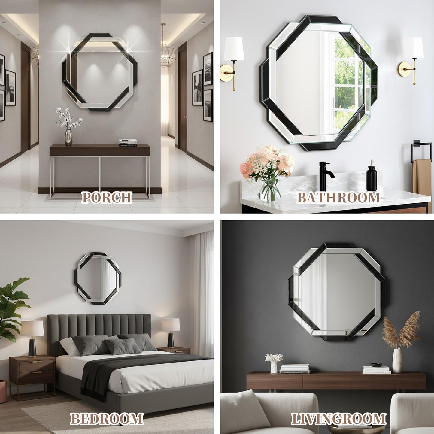 Vercraft Bathroom Mirror Decorative Beveled Edge Frameless Mirror Wall Mirrors Hexagon Silver Polished for Wall Bathroom Vanity Room Bedroom Living Room and Enter Way (30"×30")