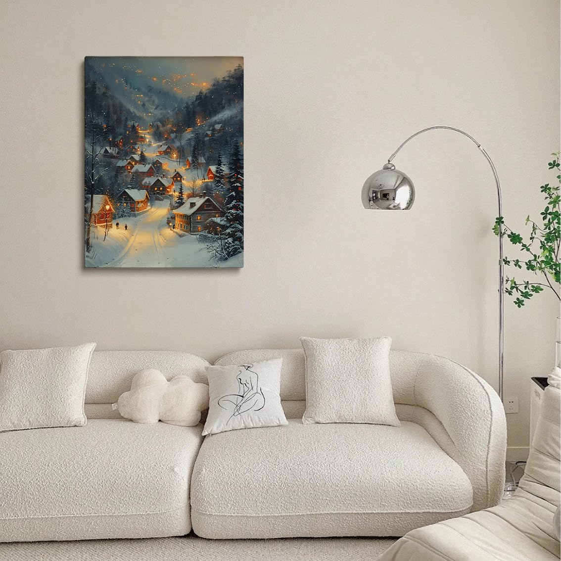 Winter village Wall Art enchanting snow covered town houses cozy sene night wall art Christmas decor 11x14"Unframed