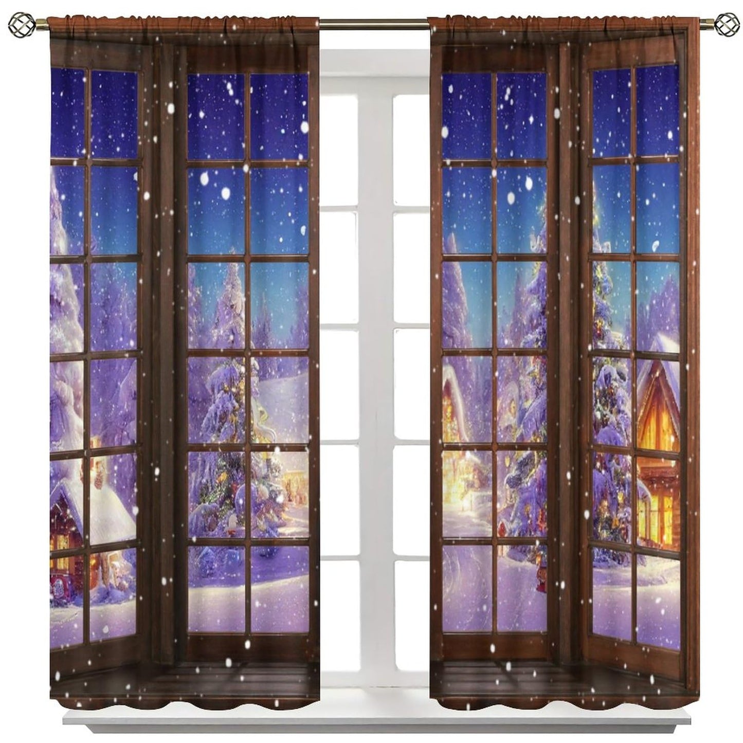 JESTRONRY Winter Christmas Curtains, Winter House Christmas Tree Snow Scenery Seasonal Xmas Nature Theme,Blackout Rod Pocket Window Drapes for Living Room Bedroom Bathroom W42xL45in