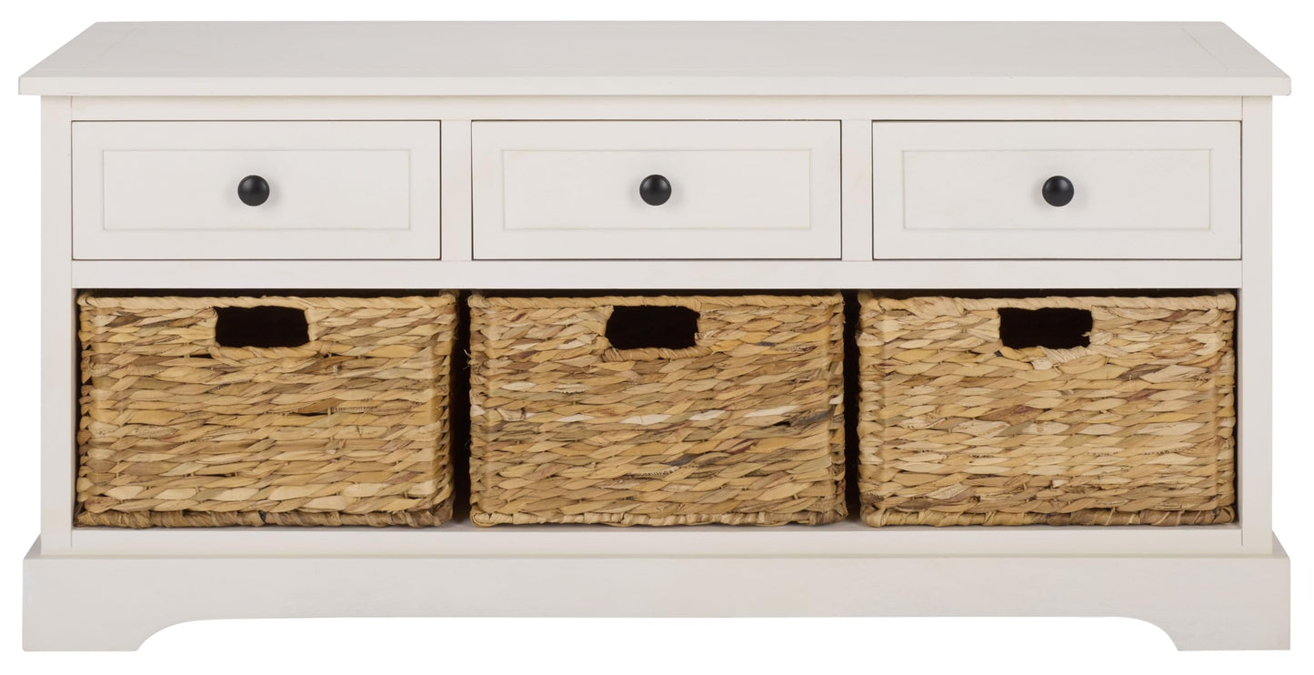 SAFAVIEH Home Collection – Damien Ivory 6-Drawer Storage Bench, Mixed-Material Cottage Design, Fully Assembled (AMH5701K)