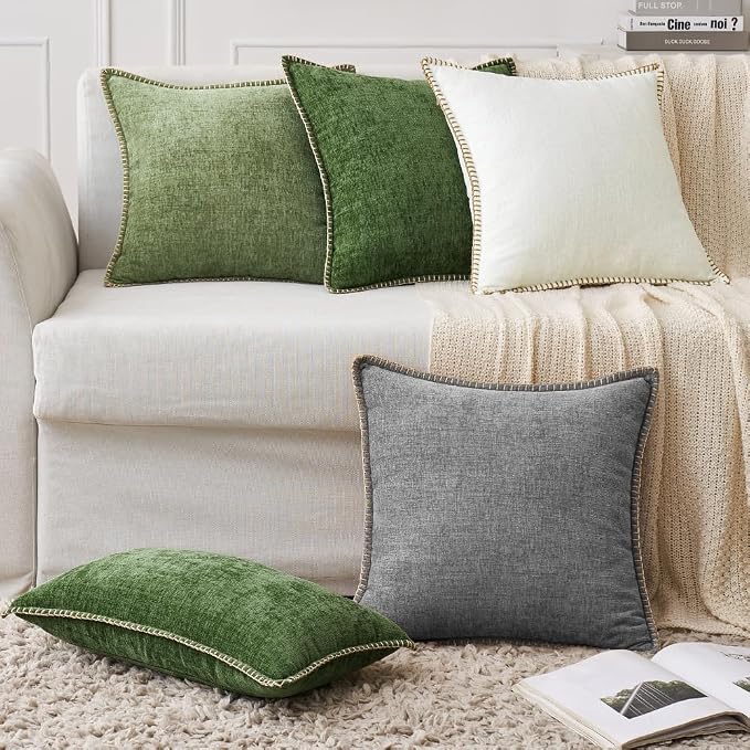 MIULEE Pack of 2 Euro Sham Pillow Covers 24x24 Inch Dark Gray Farmhouse Decorative Throw Pillow Covers with Stitched Edge Soft Chenille Solid Dyed Pillow Covers for Bed Sofa Couch Living Room