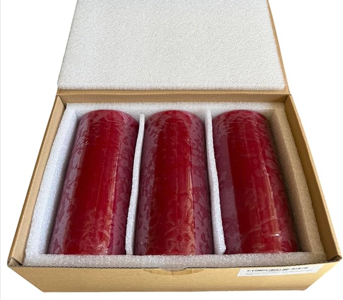 Mister Candle Dripless Unscented Pillar Candles, Set of 3 Hand Poured Red Pillar Candles, Solid Color Non-Scented Candles for Home Decor, Premium Wax, 80 Hr Burn Time, 3x6 Inch