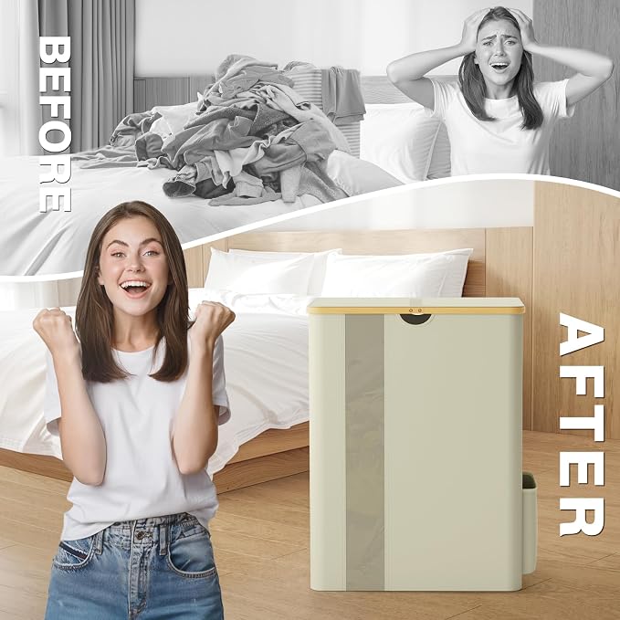 BlissTotes Laundry Basket with Lid, 150L Clothes Laundry Hamper with Handles and 2 Removable Laundry Bag, Breathable Design Hamper with Lid for Bedroom, Bathroom, Dorm, Laundry Room - Beige