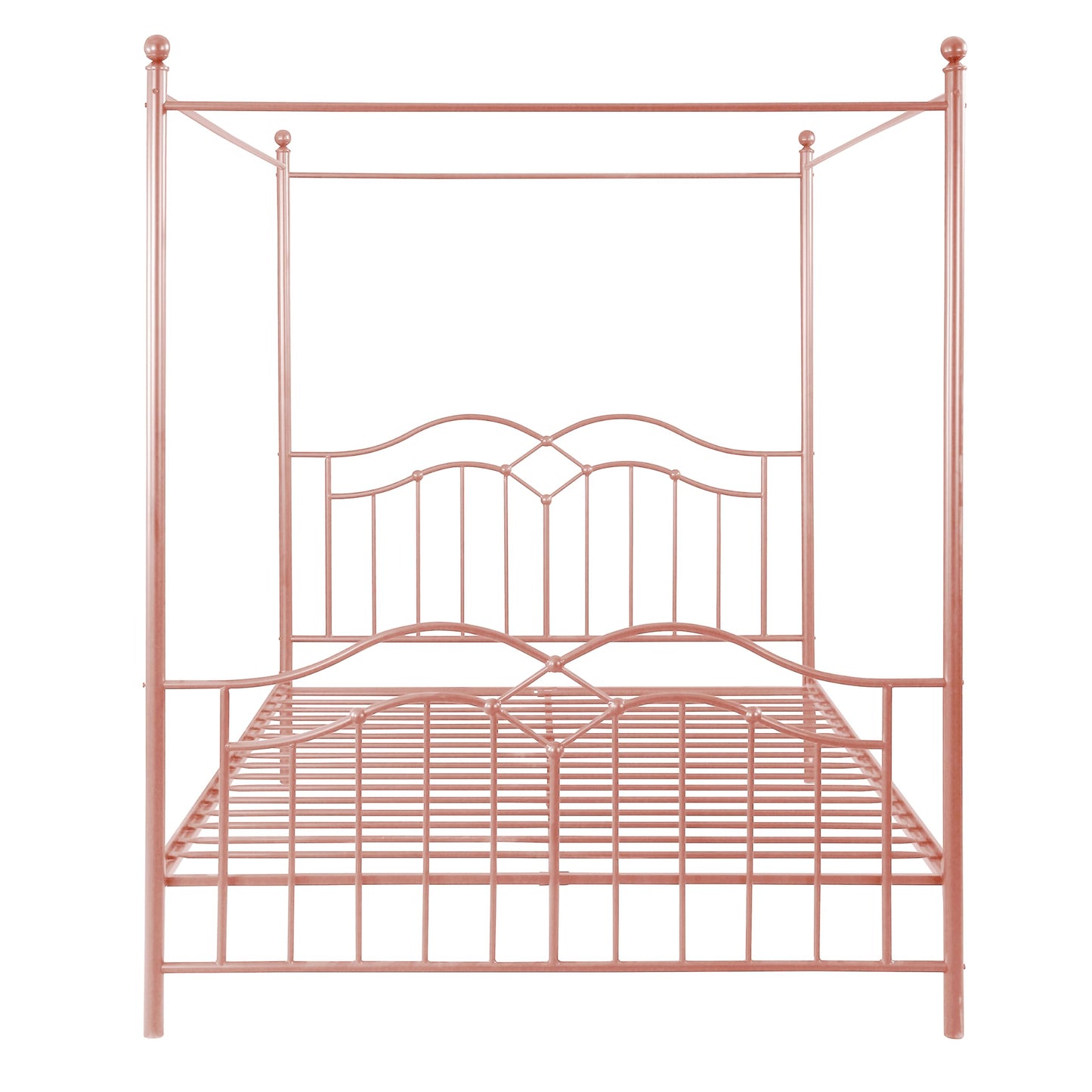 Christopher Knight Home Eileen Metal Canopy Bed Frame Queen Size with Headboard/Footboard, 4 Poster Platform Queen Bed Frame with Classic Knob Posts, Iron Slat Support, No Box Spring Needed, Pink
