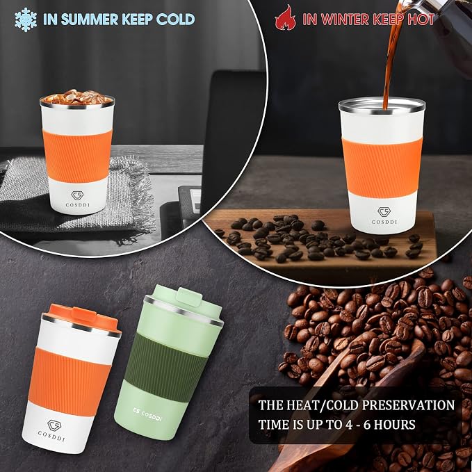 CS COSDDI 12 oz Stainless Steel Vacuum Insulated Tumbler - Coffee Travel Mug Spill Proof with Lid - coffee Cup for Keep Hot/Ice Coffee,Tea and Beer, Orange