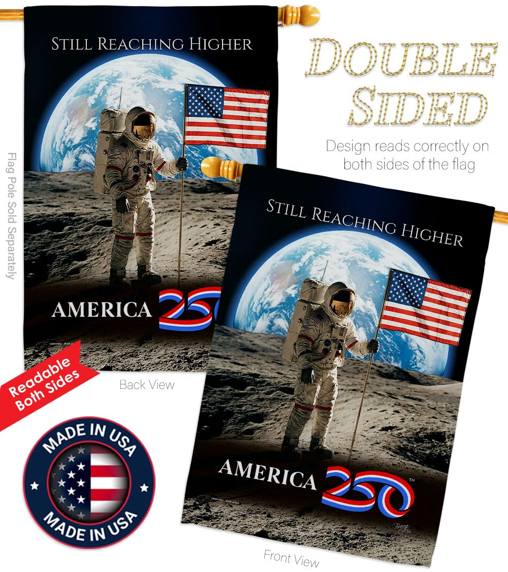 America 250 Flag Astronaut Milestone Embroidered American Flags for Outside House Applique Tapestry Pack Official Licensed Merchandise Wall Decor Canvas Moon Landing Banner USA 250th Anniversary
