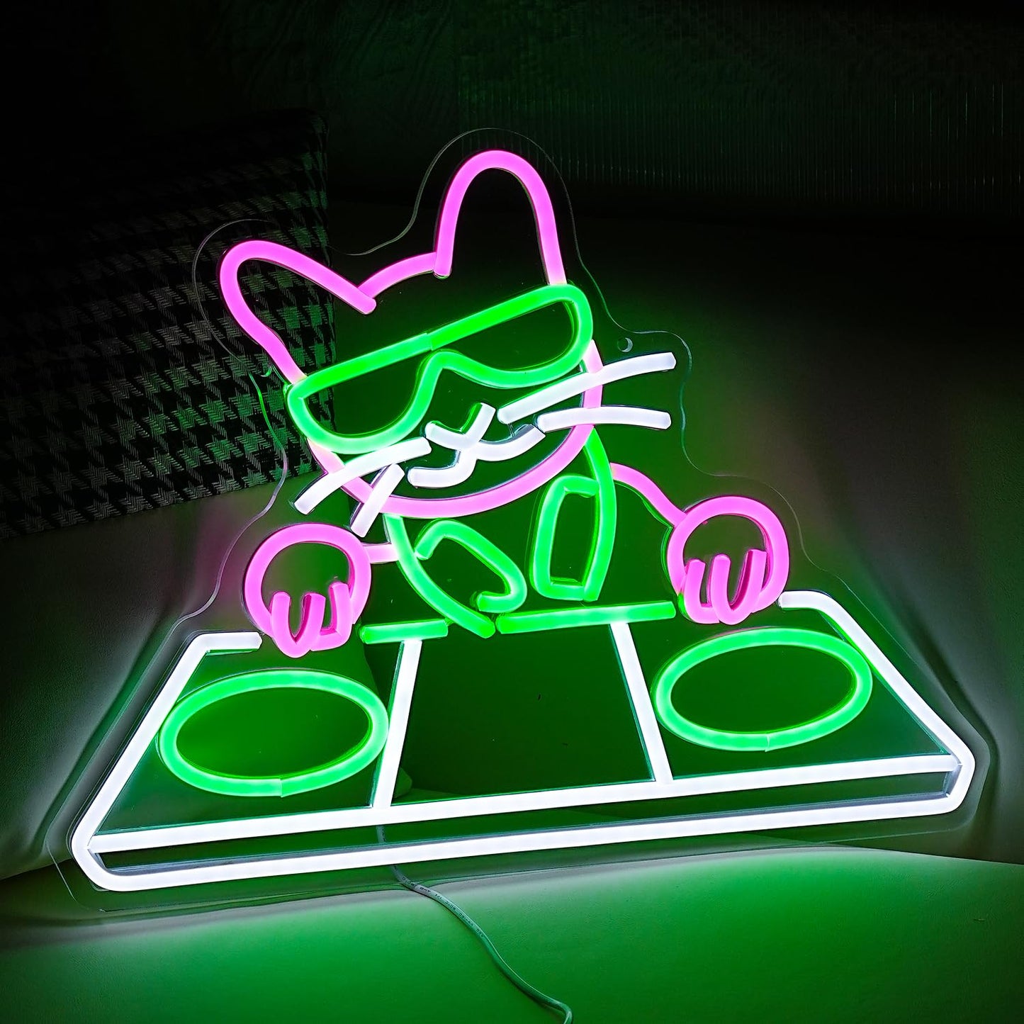 JLEWUINH Cat DJ Player Neon Sign Dimmable DJ Player Led Neon Light for Wall Decor USB Powered Cool Neon Light Sign for Bar Party Man Cave Bedroom Art Wall Decoration