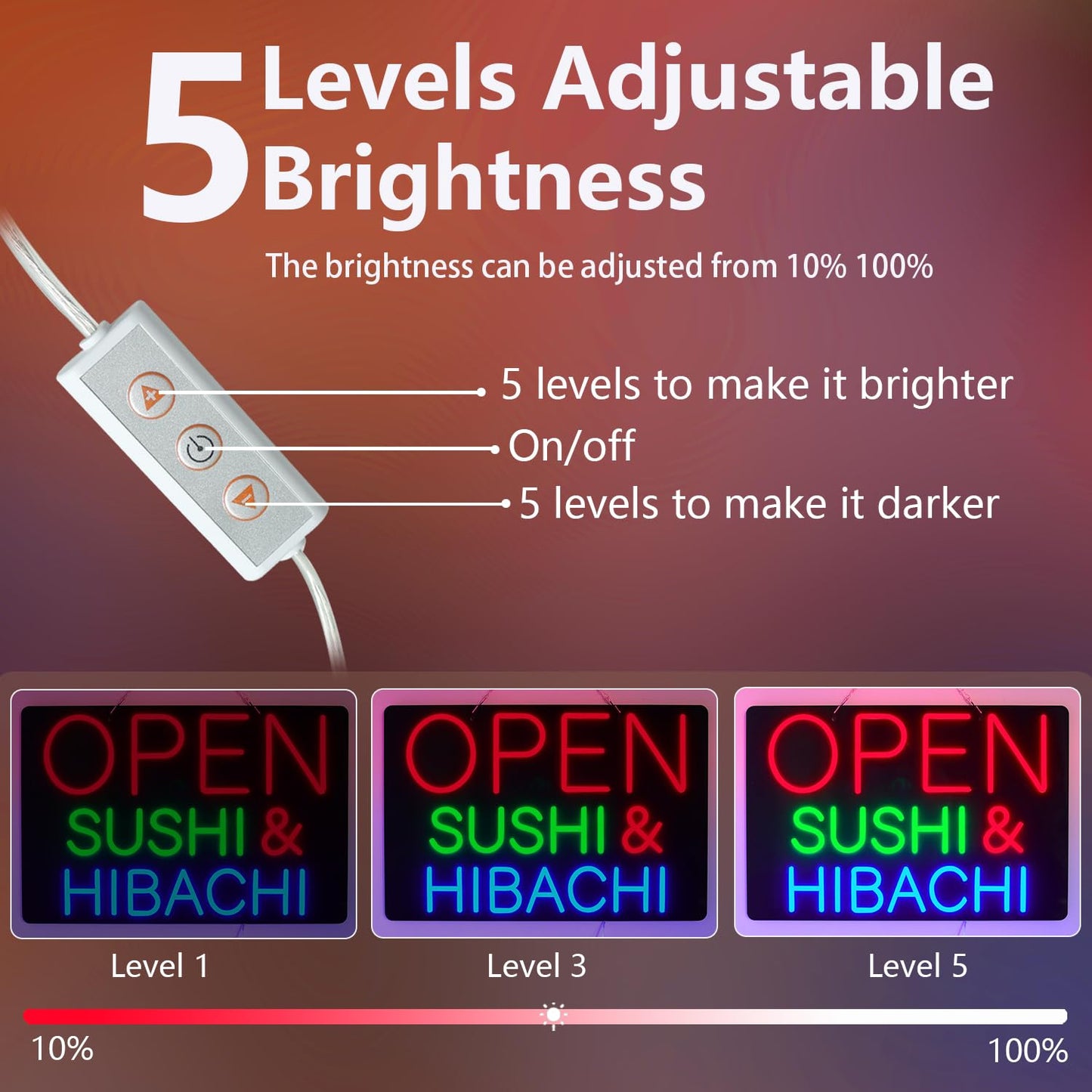 JFLLamp Large OPEN SUSHI&HIBACHI Neon Signs for Wall Decor Business Neon Lights for Bedroom Led Signs Suitable for Office Man Cave Bar Christmas 12V Power Adapter, 23.6 * 15.7 Inch(Red +Green +Blue)