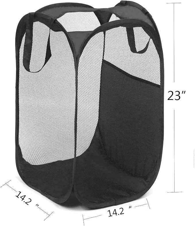 2 pop-up Laundry Hamper, Foldable mesh Laundry Baskets (Each with 2 Reinforced Handles), Black ……