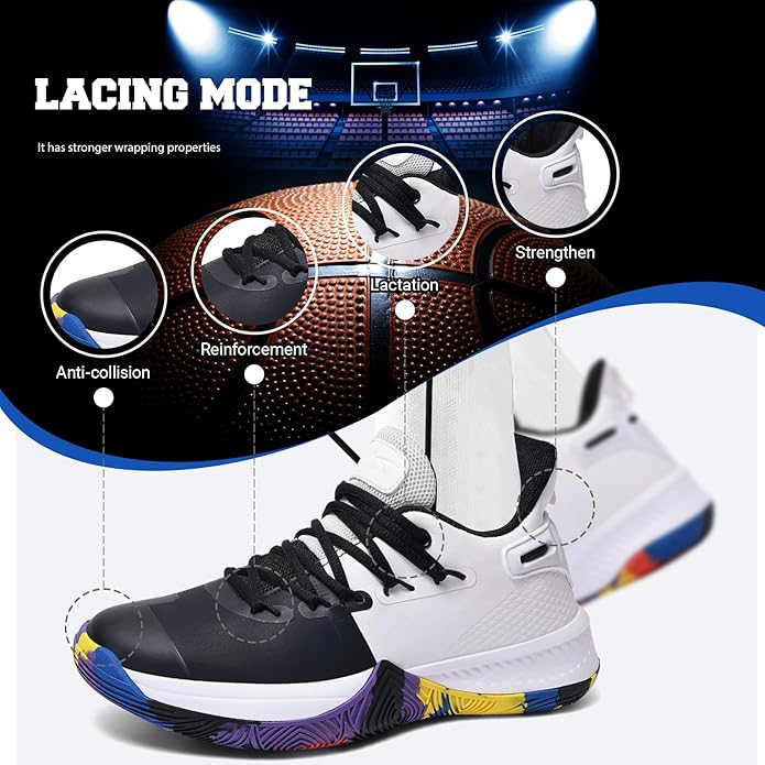 ASHION Mens Basketball Shoes Lightweight Breathable Sneakers Anti Slip Sports Shoes for Running Walking Mid Top Sneakers