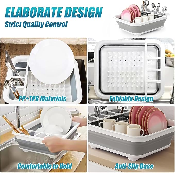 4 Pack Collapsible Dish Drying Rack Portable Dish Rack for Kitchen RV Campers Travel Trailer - Space Saving Kitchen Storage Tray, Send Goods from Local Warehouse
