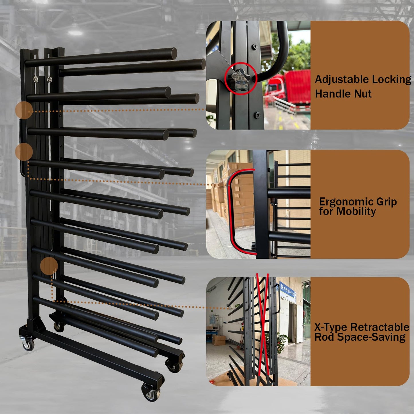 Heavy-Duty Metal Rolling Paint Rack, Expandable Woodworking Drying Rack, Staining & Curing Trim & Wood Panels for Cabinet Doors, Reinforced Steel Frame with 7.5" Casters, Paint Studios/Factory (Black)