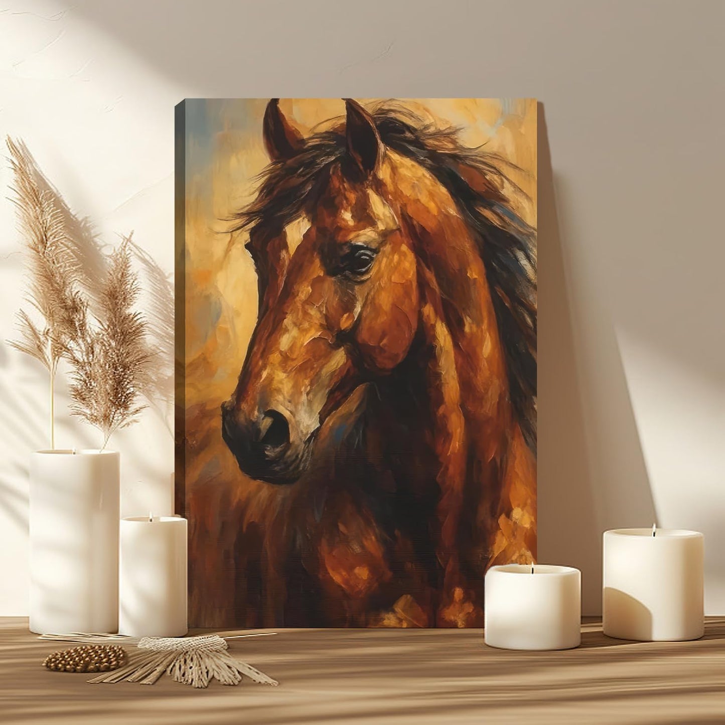 FENNIDICE Oil Horse Canvas Wall Art, Steadfast Animal Print Paintings Wall Decor,Horse Pictures for Wall Living Room Bedroom Bathroom Home Decoration 12x18 inch(Stretched Canvas on A Wooden Frame)