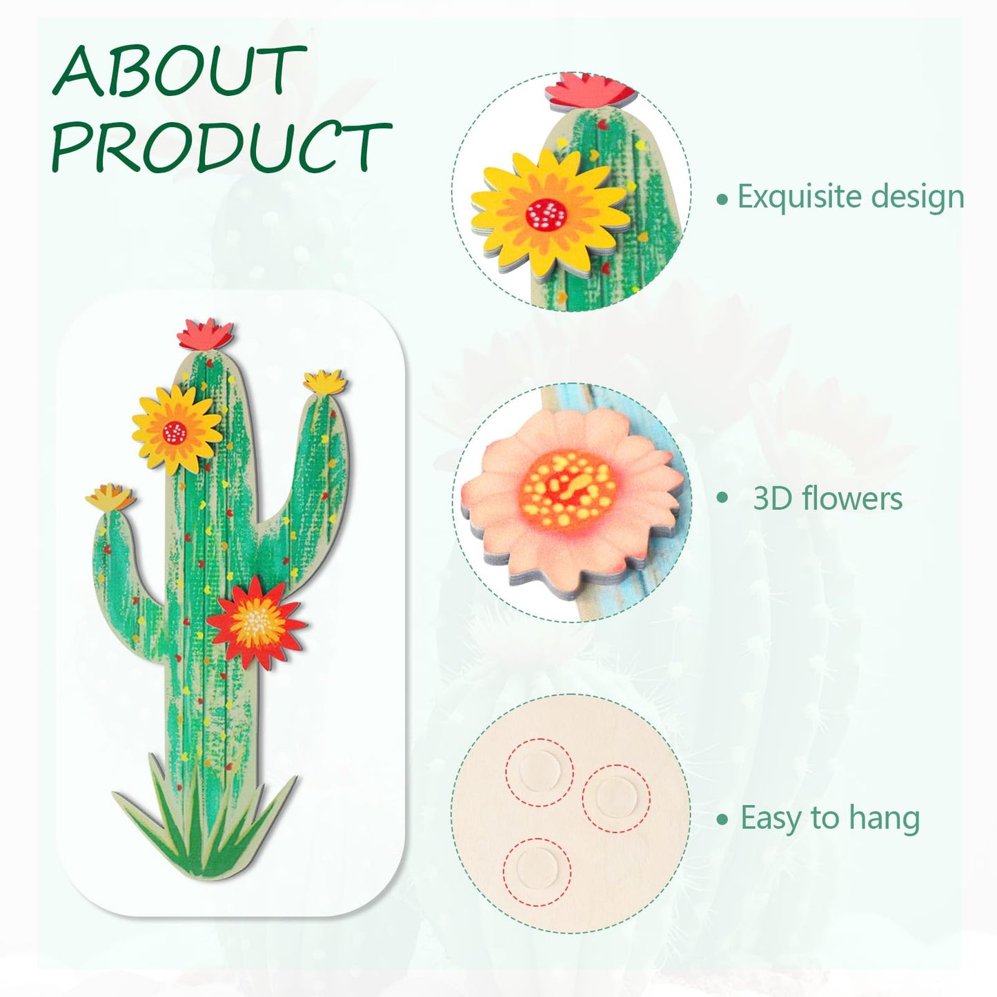 KOYILTD 2 Pcs Cactus Wall Art Wooden Southwestern Decor Western Bathroom Decoration Vivid Cactus Wall Decor for Home Bathroom Bedroom Livingroom Nursery (Vivid, Medium)