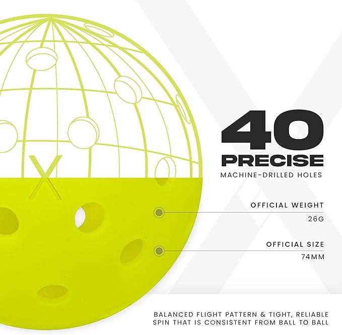Franklin Sports X-40 Outdoor Pickleballs - Official Ball of USA Pickleball, APP Tour + US Open - Regulation Size