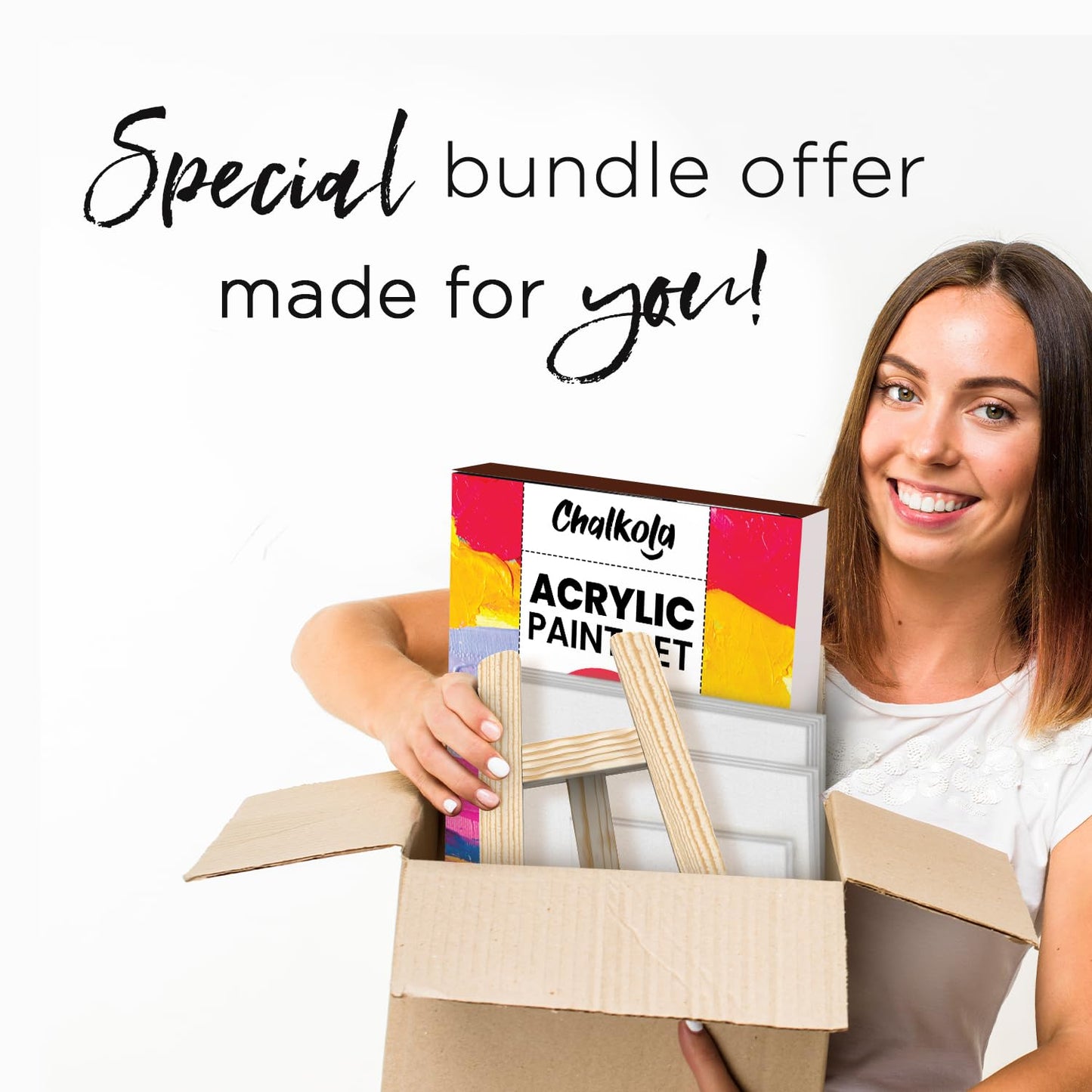 Chalkola Acrylic Paint Set for Adults & Kids - 56 Pcs Canvas Painting Kit with 32 Paints (22ml), 10 Brushes, 10 Canvases, Tabletop Easel, Palette, Knife - Professional Craft & Art Painting Supplies
