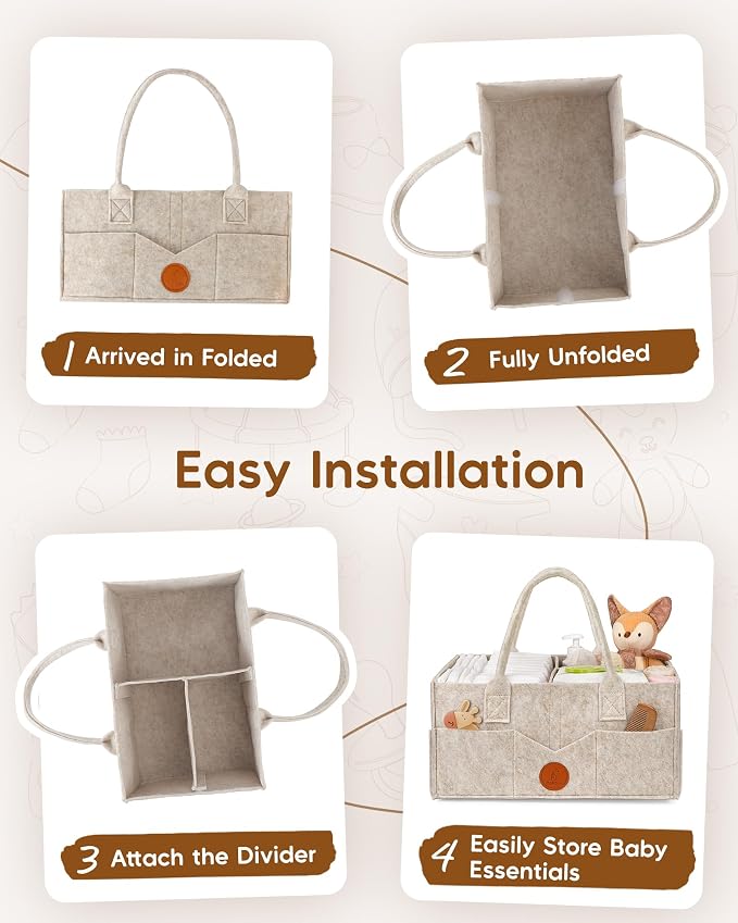 Maliton Baby Diaper Caddy Organizer for Changing Table, Nursery Storage Bin Basket with Handle, Felt Diaper Organizer Suitable for Indoor Outdoor (Khaki)
