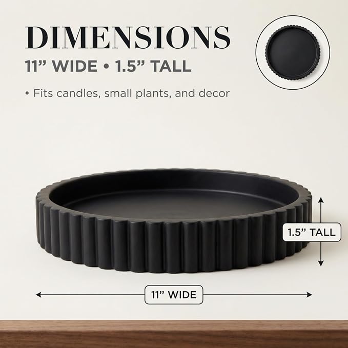 OAKOA Concrete Black Tray for Coffee Table - Round Black Decorative Tray for Table Decor - Bandejas Decorativas para La Sala - Coffee Table Centerpiece