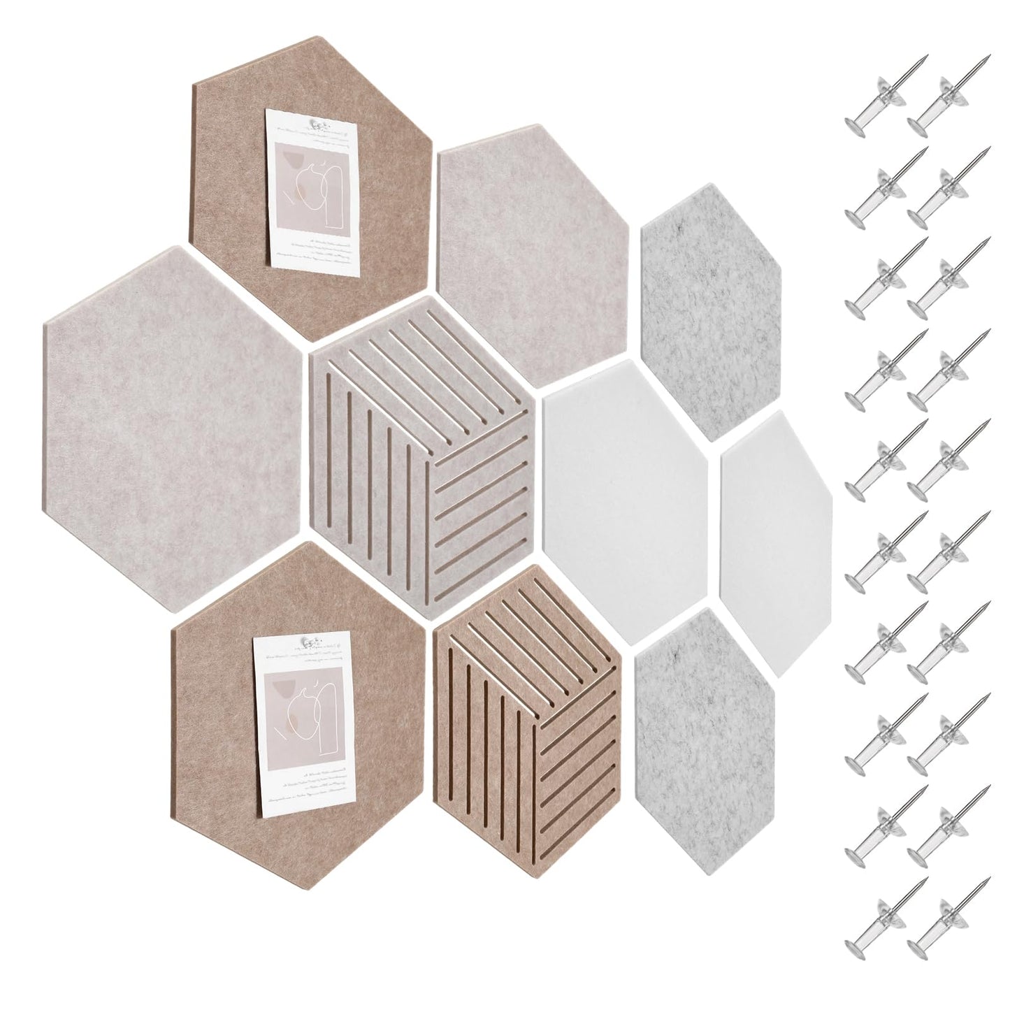 10 Pcs Hexagon Cork Board Tiles 12'' Medium Hexagon Cork Bulletin Boards for Walls Decor, Felt Board Tiles with 20 Clear Push Pins for Office Home Classroom Photos DIY Decor