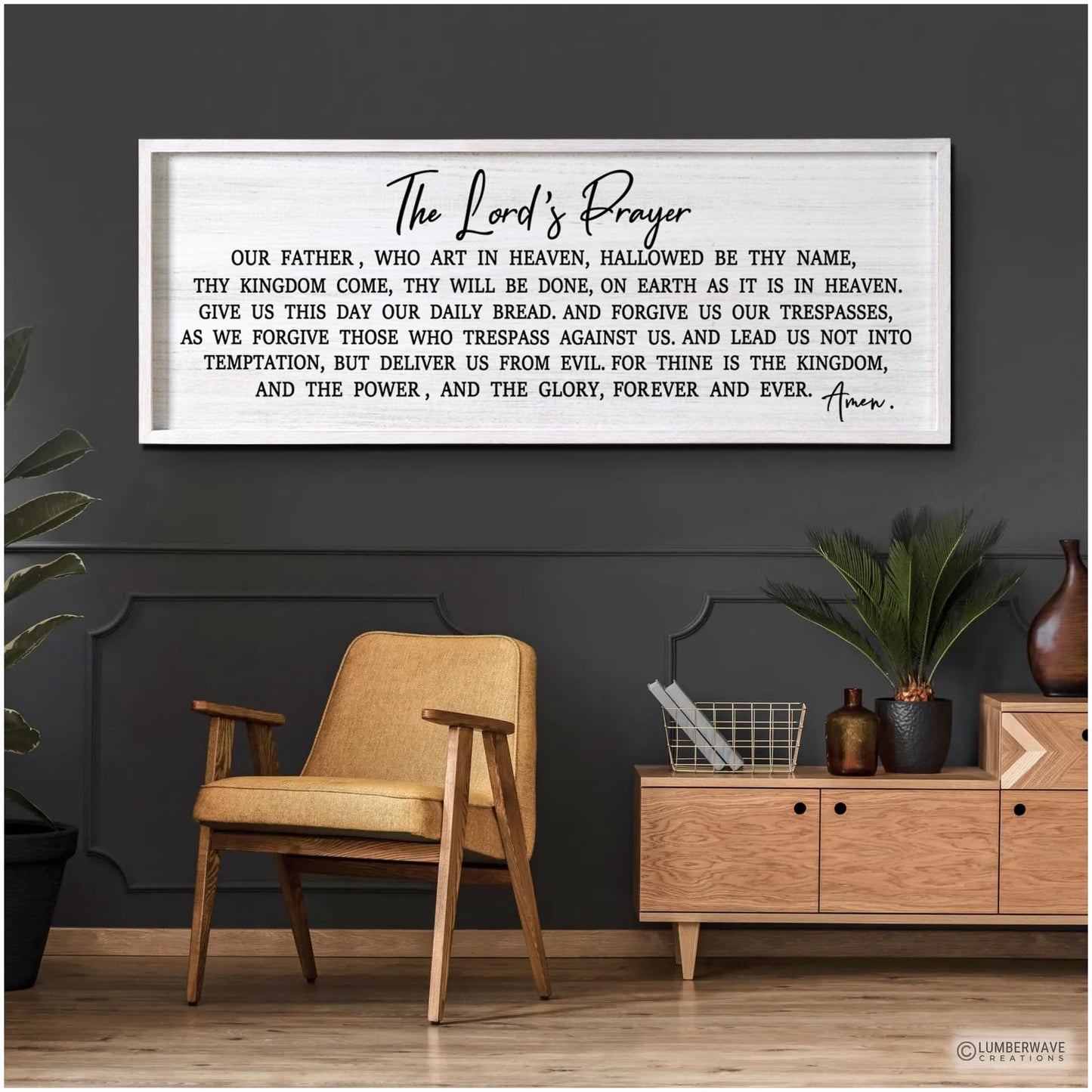 Our Father Prayer Bible Verse Framed Wall Art, 40''×15'' Rustic Religious Christian Lords Prayer Sign for God Jesus Christ Prayer, Horizontal Holy Inspirational Catholic Scripture Decor