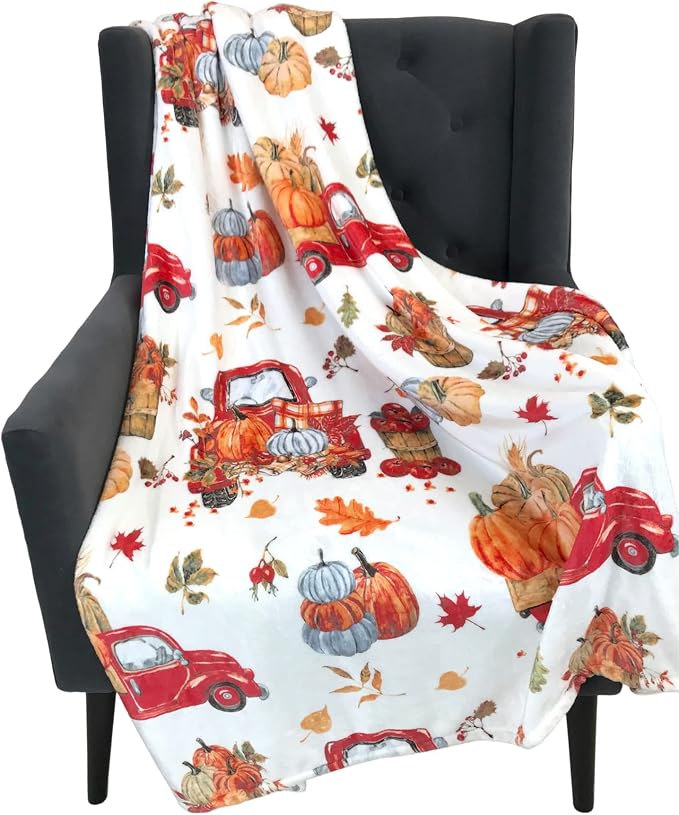 Fall Fleece Throw Blanket: Soft Cozy Plush Accent for Bed or Couch (Country Farm Truck, 50 x 70 inches)