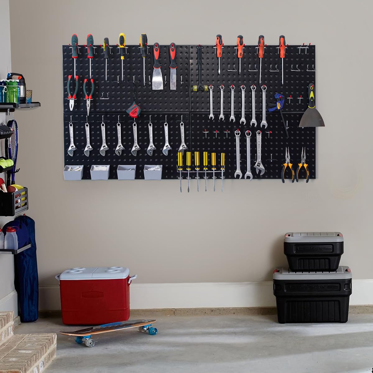 Pegboard Smith 48x24 inch Black Metal Pegboard Kit for Wall Organization with Hooks, Garage Storage Bins, and Utility Tool Board, Efficient Tool Organizer Peg Board