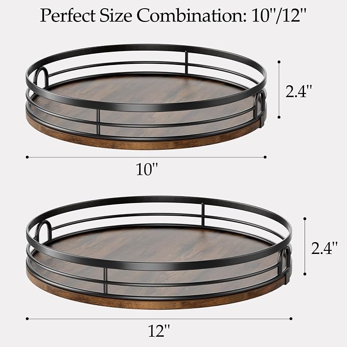 LAMU 2 Pack 10'' 12'' Lazy Susan Turntable Organizer for Cabinet, Round Wood Lazy Susan for Table Top, Countertop, Pantry, Spice, Bathroom Vanity, Coffee, Decor