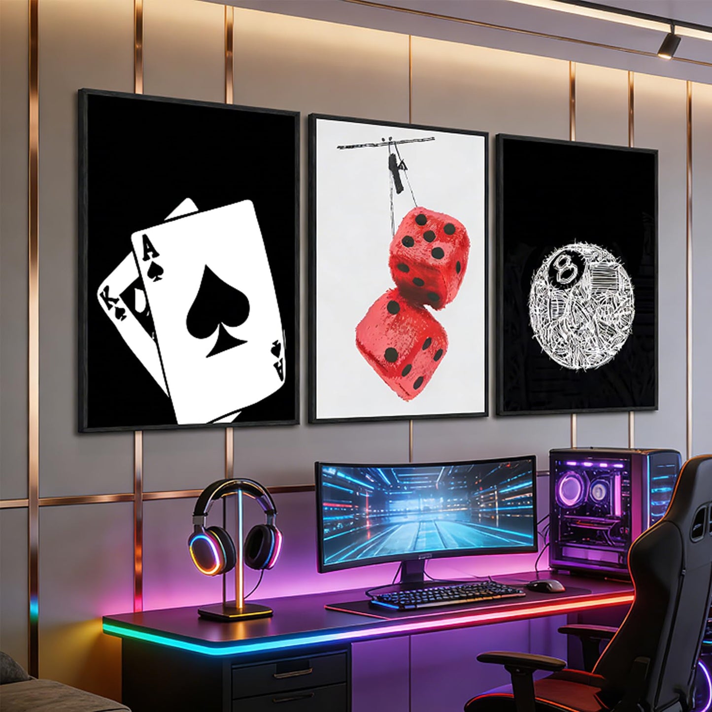 Electrilucn Trendy Graffiti 8 Ball Dice Black And White Poker Canvas Wall Art Funky Preppy Y2k Posters Prints Minimalist Painting Pictures Aesthetic Game Room Apartment Dorm Decor 12x16in Unframed
