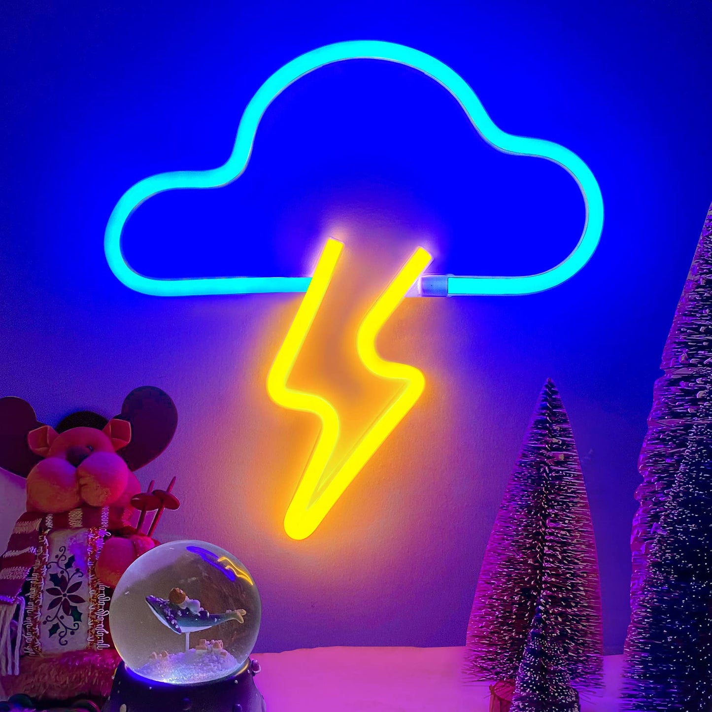 Neon Sign LED Cloud Lightning Neon Signs for Wall Decor Hanging Neon Light Battery or USB Powered Light Up Neon Lights for Bedroom Aesthetic Kids Room Living Room Bar Party Christmas Wedding Yellow