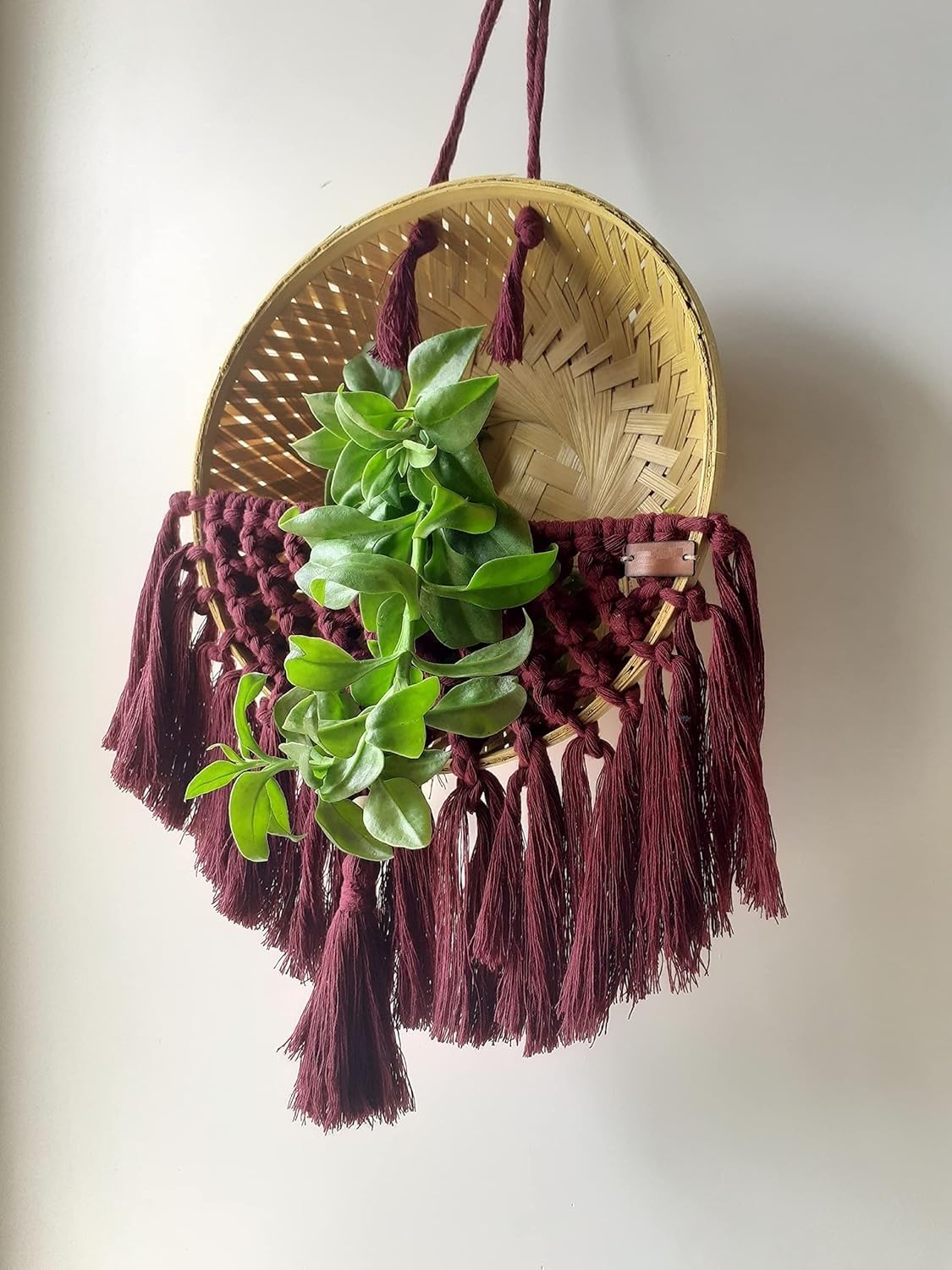 Macrame Plant Basket, Handmade, Burgundy