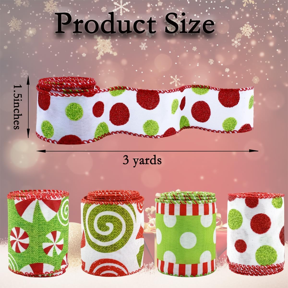 4 Rolls 3 Yards Buffalo Plaid Burlap Ribbon 1.5 Inch Wide Wired Edge Plaid Burlap Ribbon Check Gingham Fabric Craft Ribbon for Christmas Tree Gift Wrapping Crafts Home Decoration(Green)