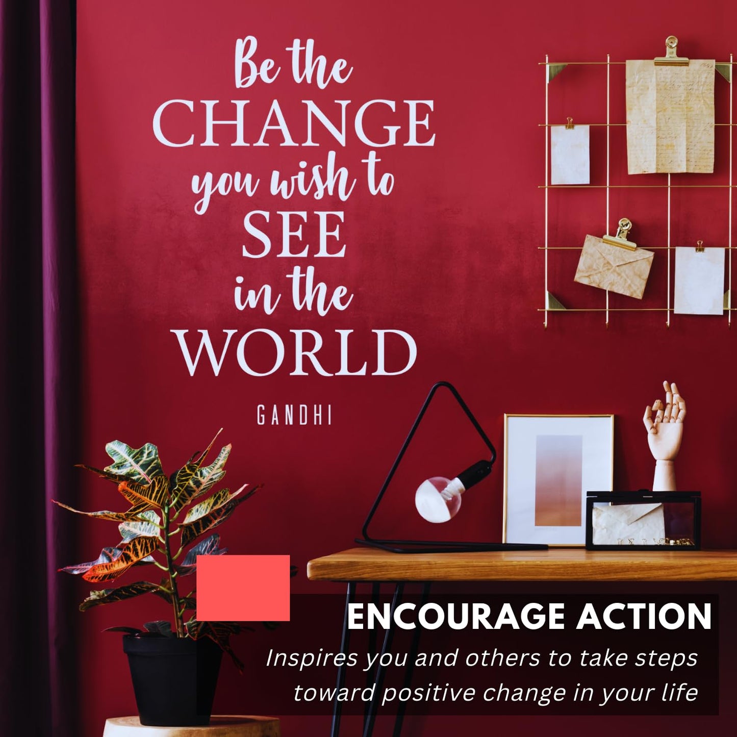 My Vinyl Story - Be The Change You Wish to See in The World Gandhi - Inspirational Wall Decal Sticker Quote Motivational Removable Vinyl Art for Home Classroom Office (Black, 17x24 inches)