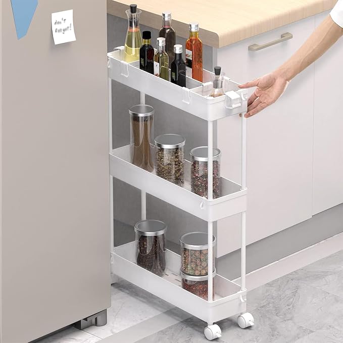 SPACELEAD 2-piece Set Slim Storage Cart 3 Tier,Bathroom Organizer Rolling Utility,Mobile Shelving Unit Slide Out for Office, Kitchen, Laundry Room & Narrow Places