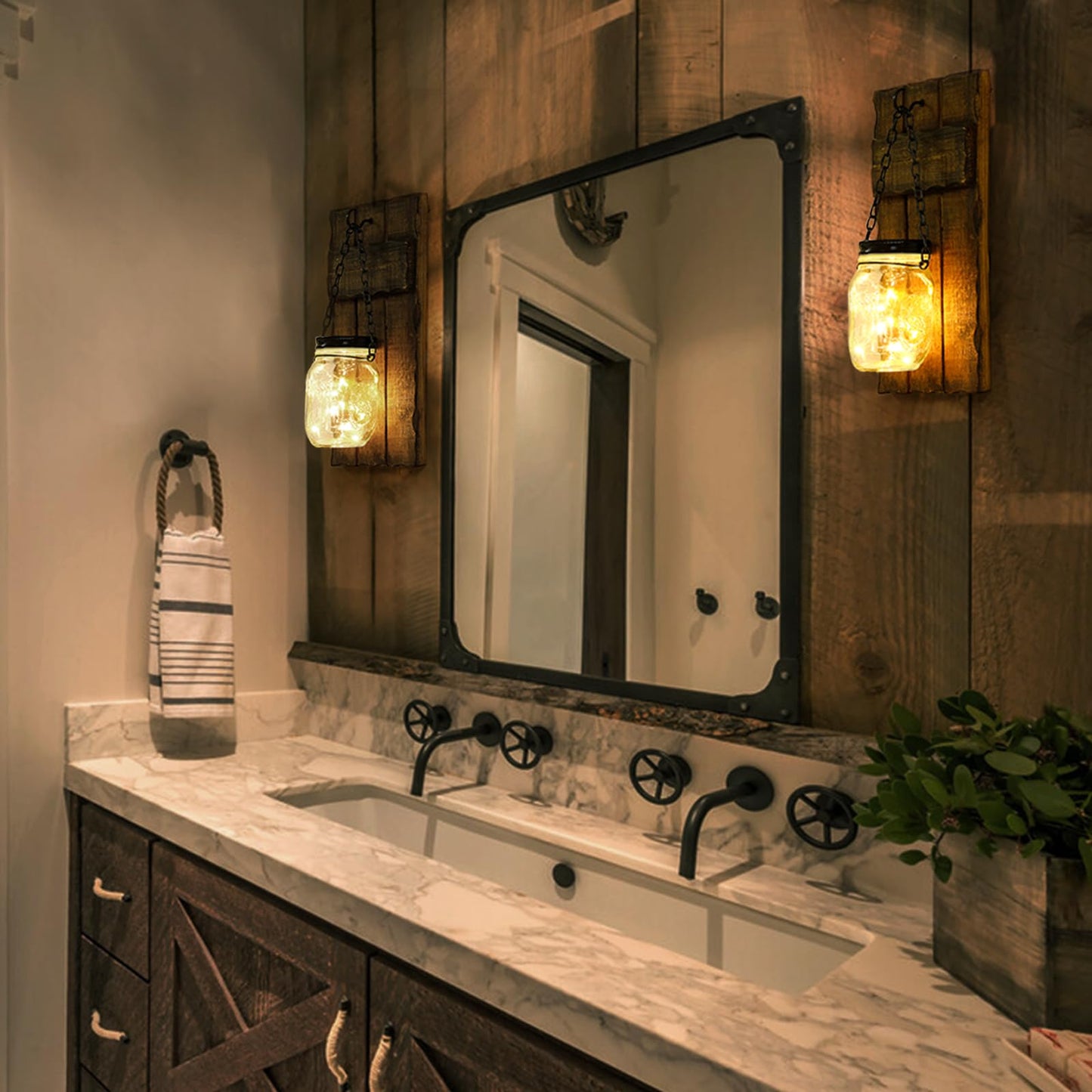 Wall Candle Sconces Set of 2, Candle Holder Rustic Home Decor, Farmhouse Mounted Wooden Candle Holders with Lights, Wall Decorations for Bedroom, Living Room, Kitchen, Bathroom