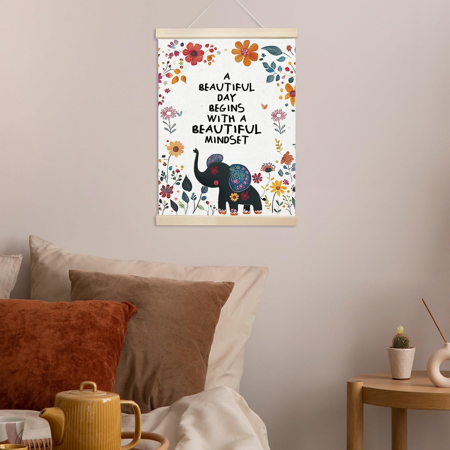Xmsaitar Inspirational Elephant Floral Poster Hanger Frame Wall Decor, Nursery Mental Health Prints for Wall Decor Art, Rustic Flower Pictures Hanging for Girly Room Dorm Playroom 12x16in