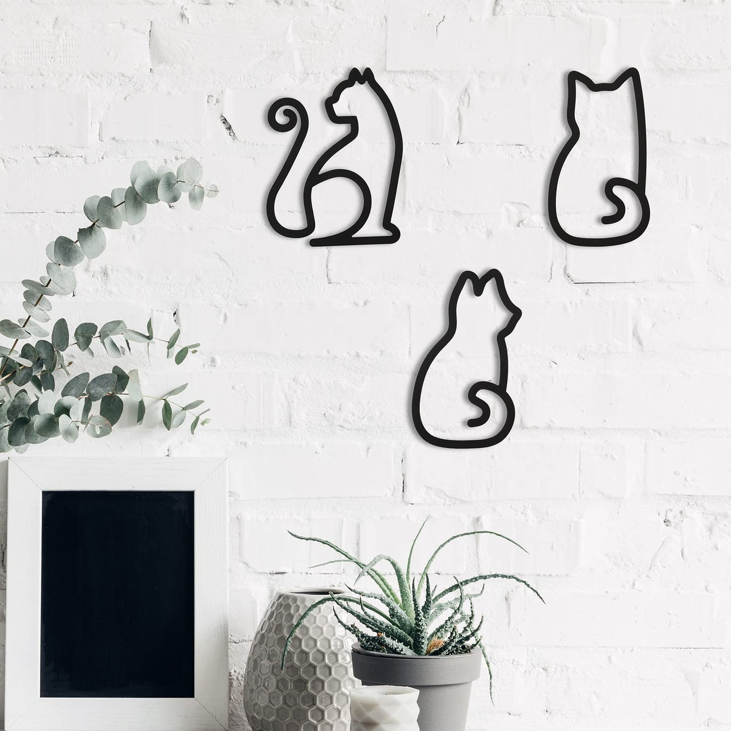 Ferraycle 3 Pieces Black Cat Metal Wall Art Wire Wall Sign Cat Sign Decor for Kitchen Restaurant Shop Decors Christmas Cats Lover Gifts(Cat Style)