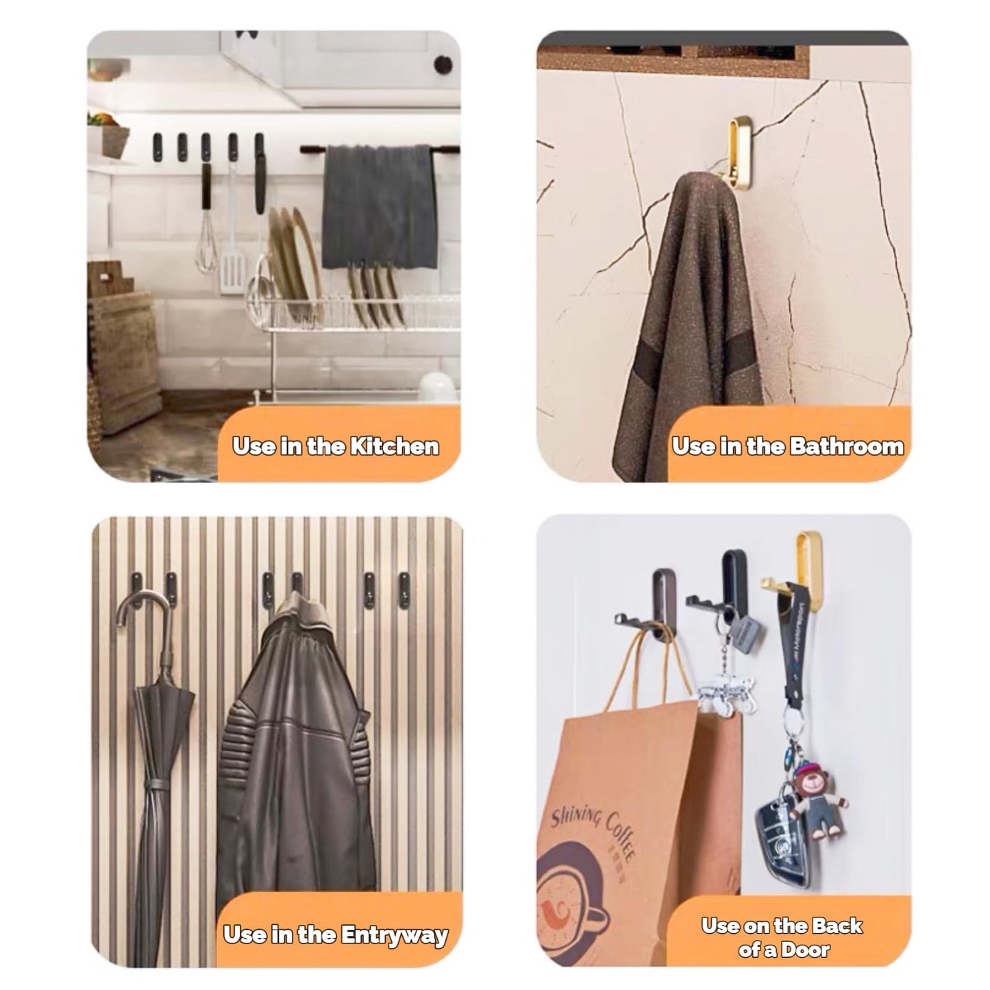 Lighibeuty 4 Pack Gold Folding Wall Hooks - Heavy Duty 40lbs Foldable Coat Hooks for Bathroom, Closet & Entryway | Decorative Zinc Alloy Towel/Robe/Bag Hangers | Space Saving Wall Mounted Hooks