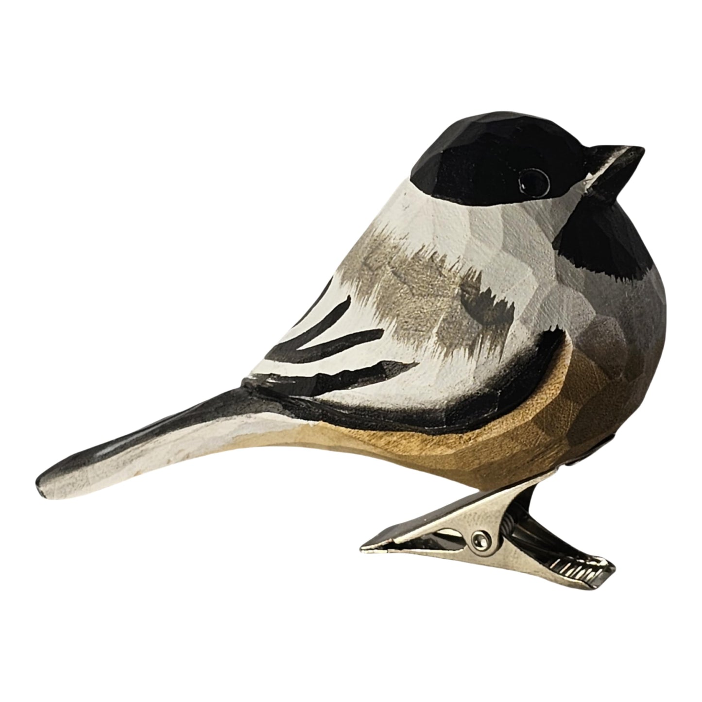 WOODEN ISLANDS Hand-Carved Wooden Bird Clip – Black-Capped Chickadee Figurine, Handmade Ornament, Gift Boxed for Bird Lovers, Home Decor, Especially for You