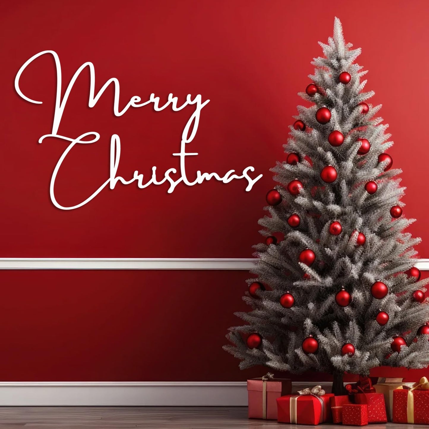 SZI Merry Christmas Metal Wall Art, Minimalist Christmas Wall Decor, Metal Christmas Sign for Living Room, Holiday Home Decor (Silver, 24"x15"|60x38cm)