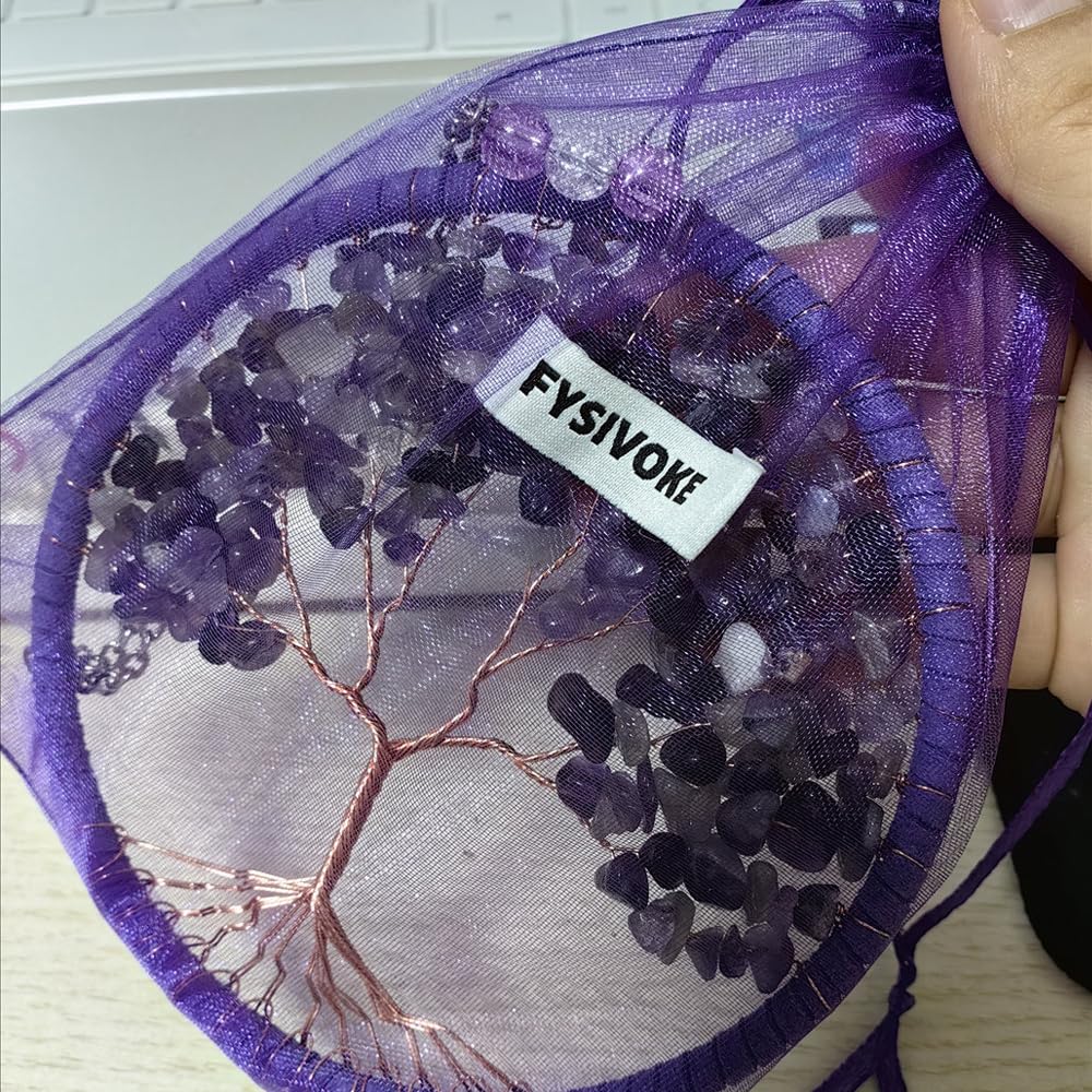 Tree of Life Hanging Ornament, FYSIVOKE Chakra Stones Healing Crystals for Chakra Reiki Good Luck Wall Hanging Window Hanger Indoor Decoration