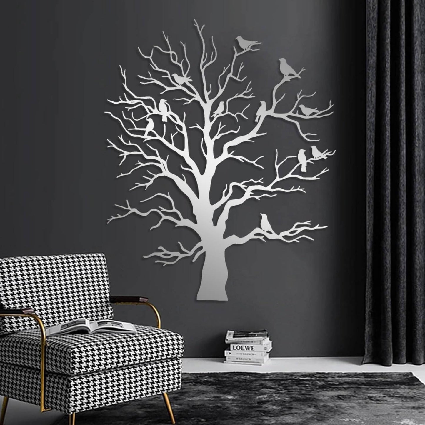 Jogwenu Metal Birds and Branches Wall Decor, Large Tree of Life Metal Wall Art, Bird Wall Decor, Tree Branch Wall Art, Nature Wall Sculpture, Living Room Outdoor Hanging (Black, 24" x 19"/60 x 49cm)