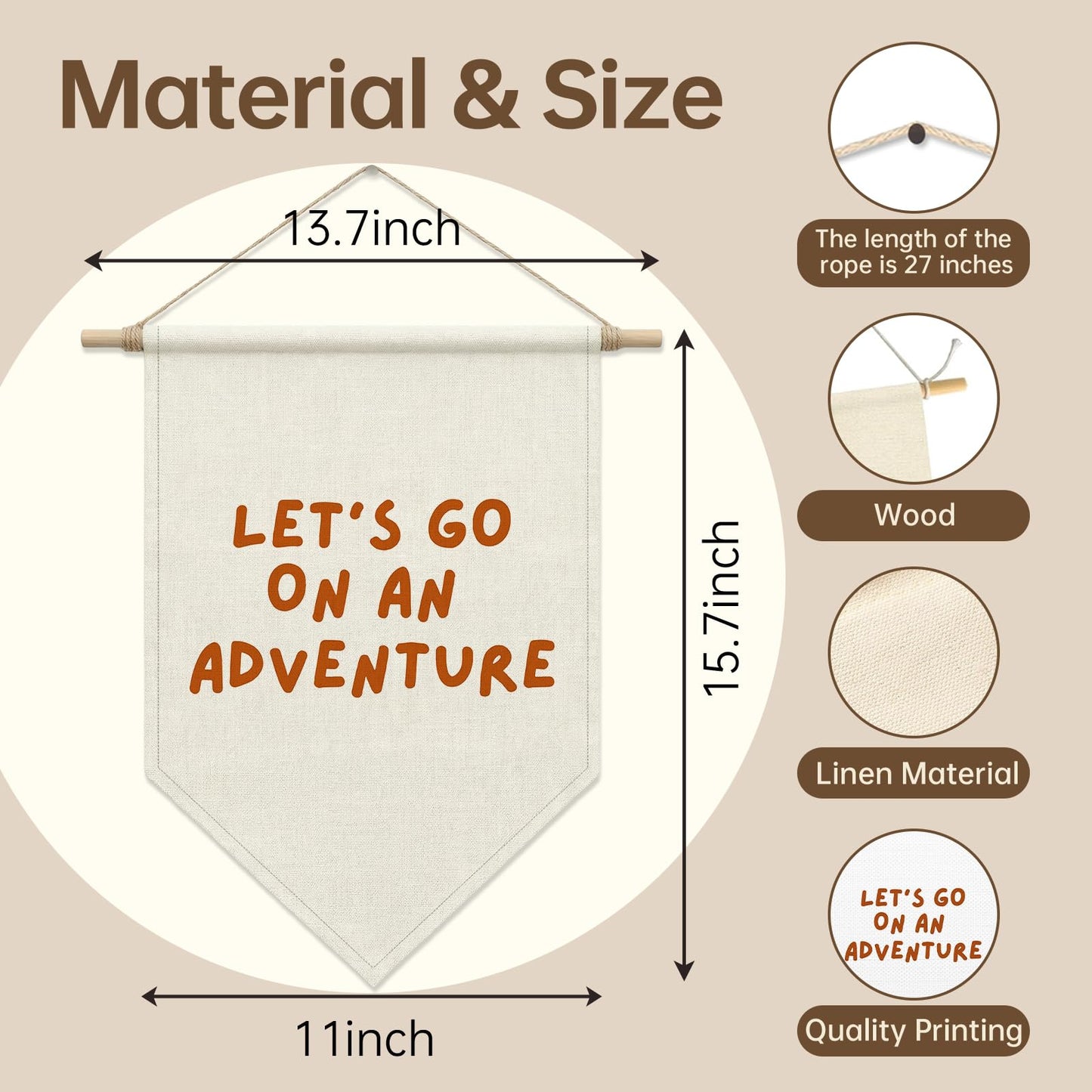 SHIEL-EVEN Let's Go On an Adventure Wall Decor, Kids Playroom Poster Banner for Boys Girls, Toddler Canvas Wall Art for the Day Nursery or Camping