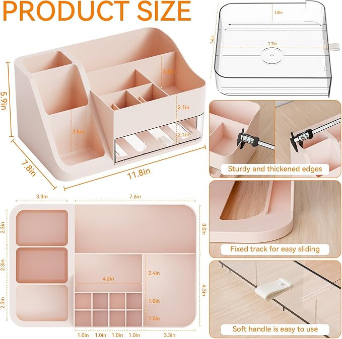 Yieach Countertop Makeup Organizers for Vanity,Bathroom,Dresser,Large Makeup Storage Organizer and Beauty Skincare Organizer,Plastic Makeup Holders and Organizers for Lotion,Hair Product & Tool,Pink