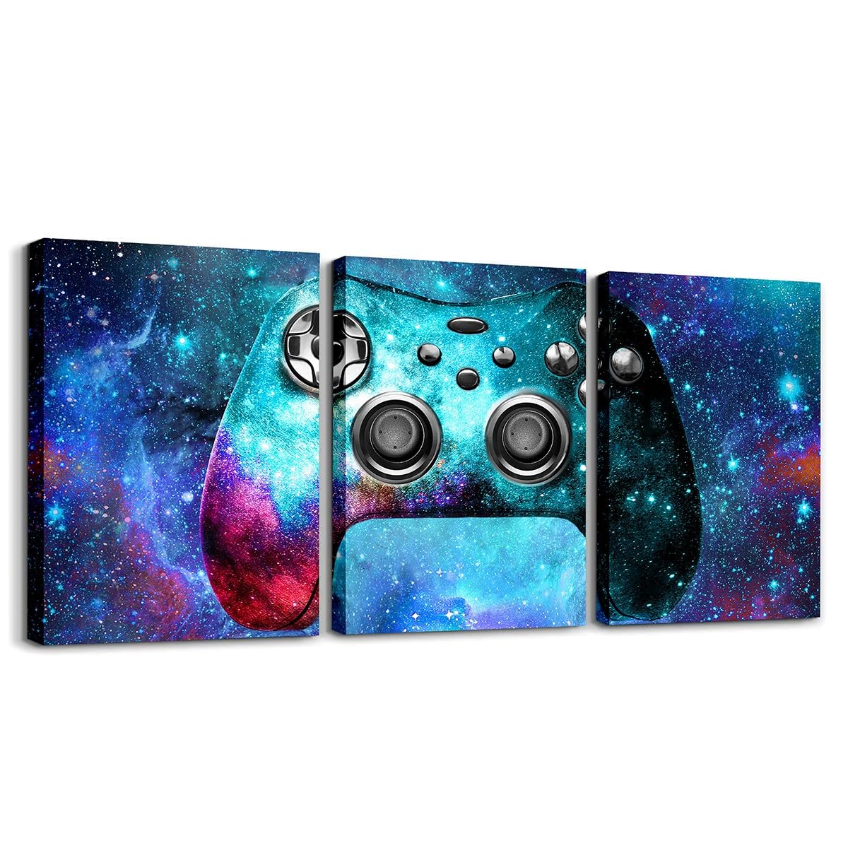 Feelyou Gamer Office Wall Decorations Artwork Posters for Kids Boys Video Game Universe Galaxy Picture Wall Decor Chic Starry Sky Gaming Canvas Wall Art 12" x 16" 3 Piece Wall Painting