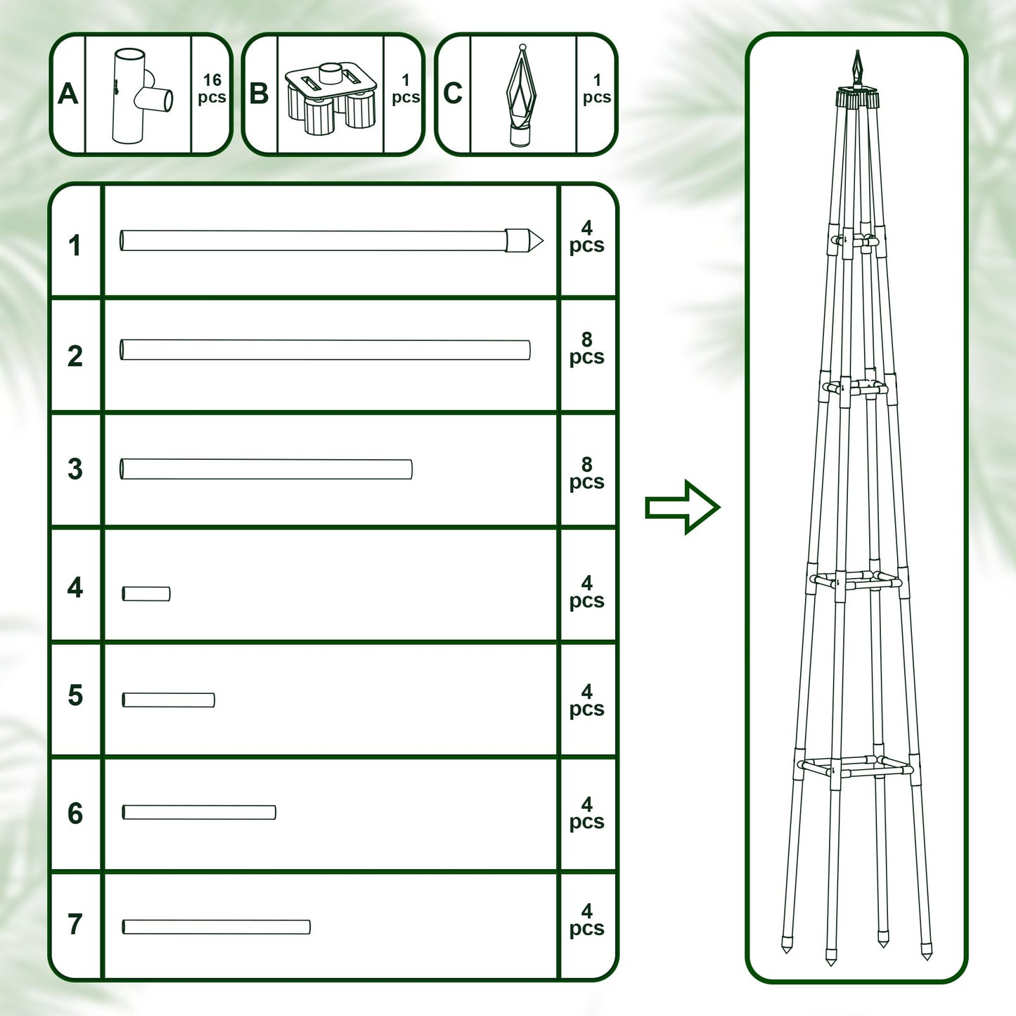 Hsundries 6FT Obelisk Trellis for Climbing Plants Outdoor, 16mm Rust-Proof Extra Thickened Plastic-Coated Metal Pipes, Indoor Climbing Support for Potted Plants, Vines, Flowers Stands,Black