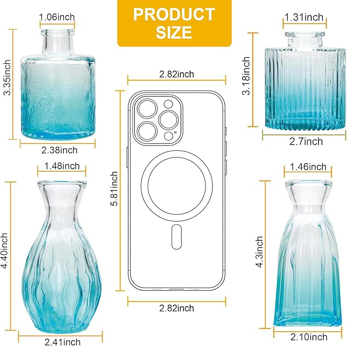 Mapoxy Glass Bud Vases Set of 4,Blue Small Flower Vases for Wedding Centerpiece Table Decorations,Clear Vintage Embossed Mini Vases,Flower Arrangements in Vases for Party or Home Decor