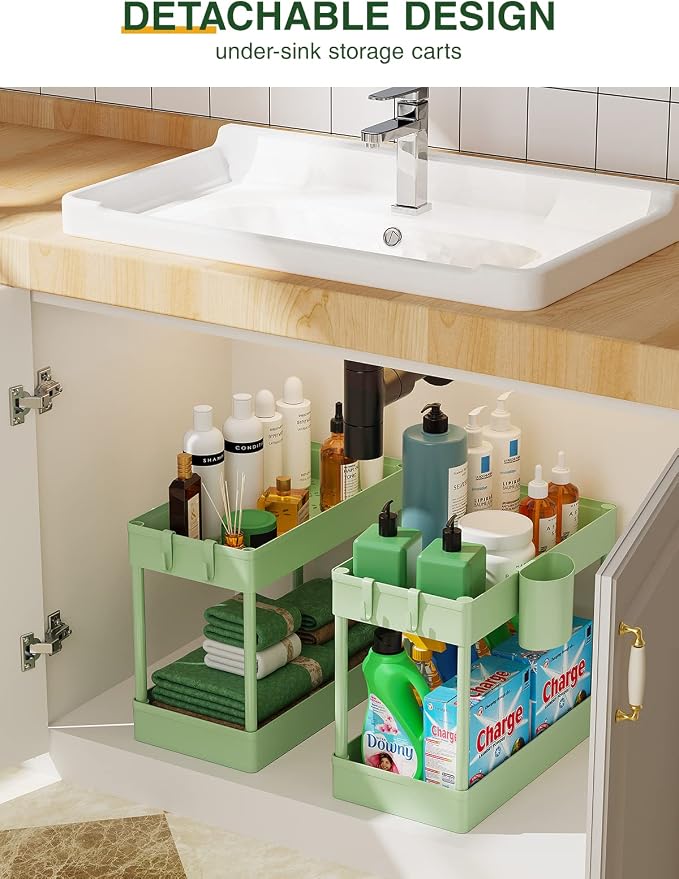 LEHOM Slim Rolling Storage Cart - 4 Tiers Bathroom Organizer Utility Cart Slide Out Storage Shelves Mobile Shelving Unit for Kitchen, Bedroom, Office, Laundry Room, Small Narrow Spaces（7.1" W+Green）