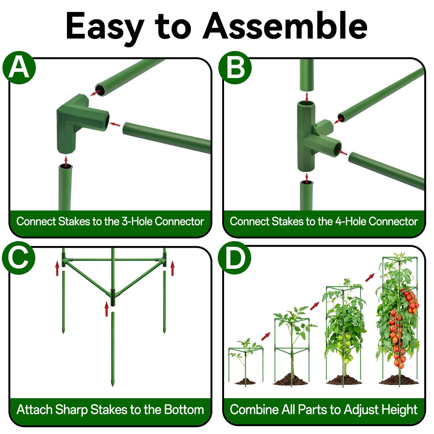 Halatool 57 Inch Tall Tomato Cages, 4 Pack Heavy Duty Metal Plant Supports Stakes for Garden, Adjustable Foldable Steel Trellis for Climbing Plants Cucumbers Peppers Cherry Flowers Vegetables Fruits